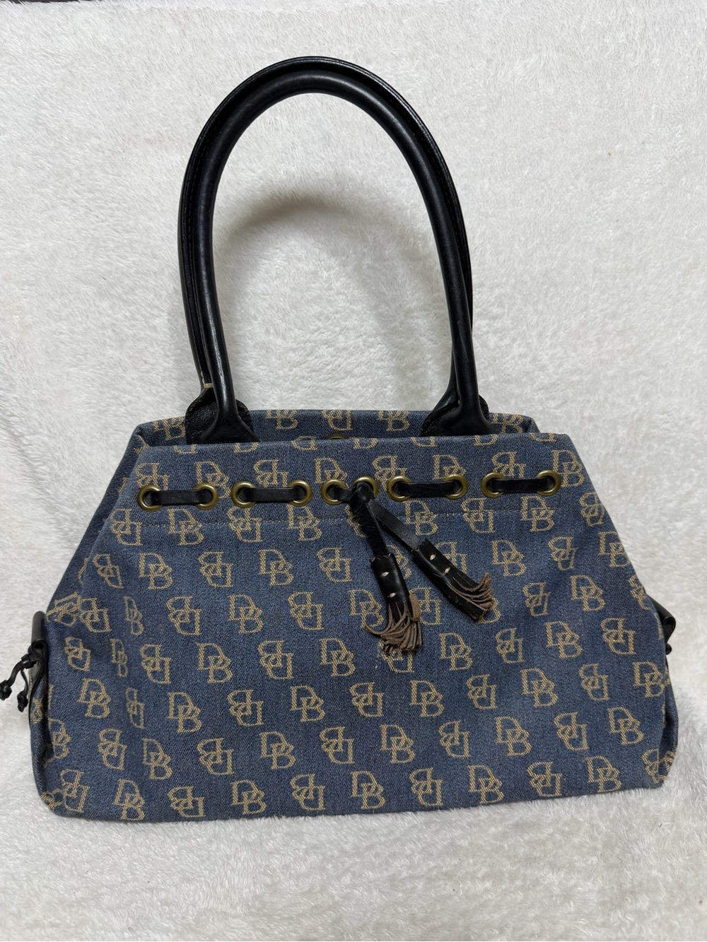 Vintage Y2K Dooney & Bourke blue denim monogram signature DB print shoulder bag